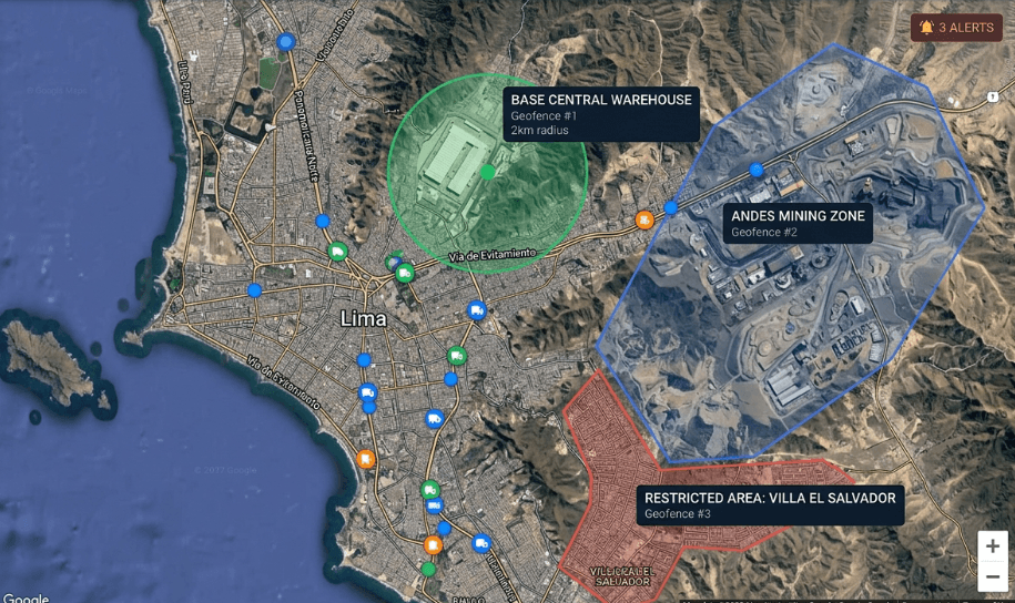 Mapa de geocercas — control de zonas autorizadas y restringidas