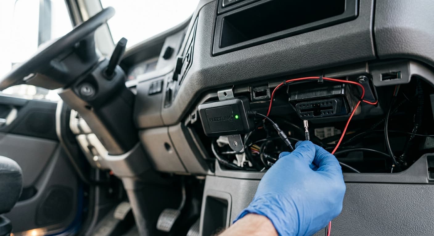 Instalación profesional de GPS Ituran bajo el tablero de un camión