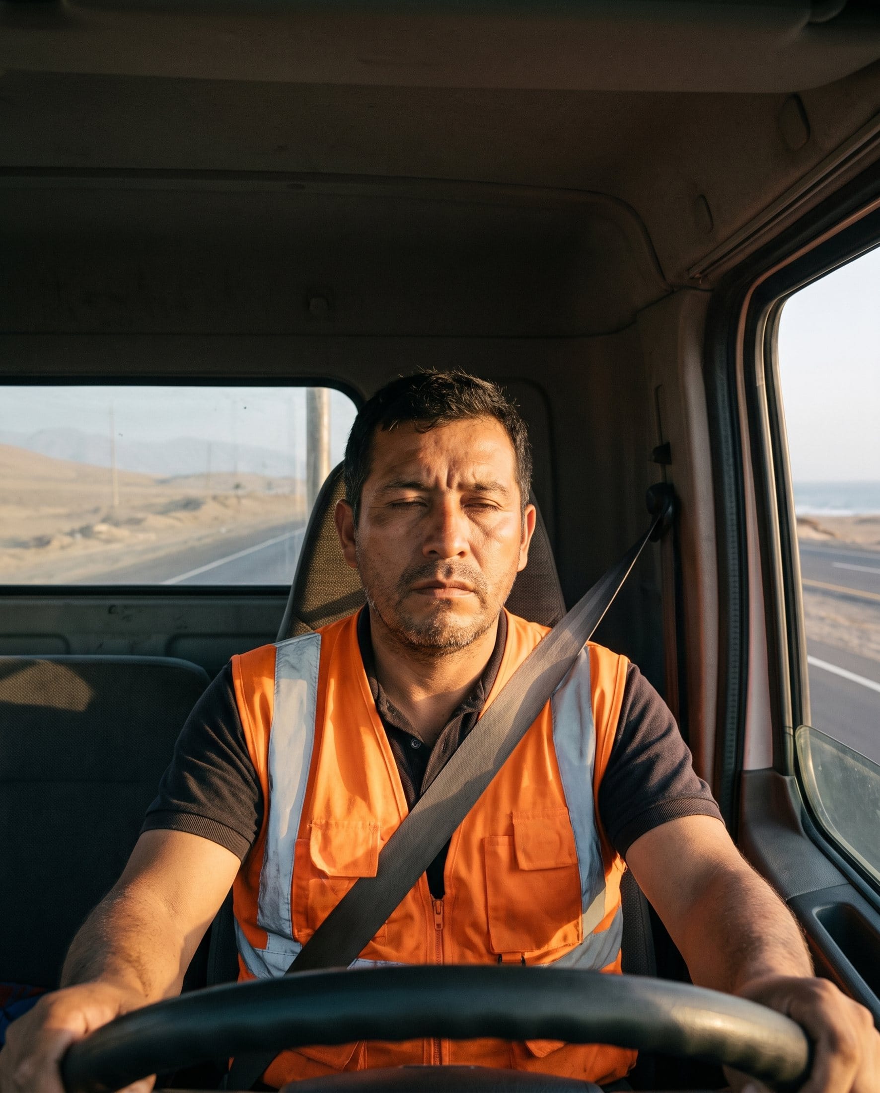 Conductor de camión con los ojos cerrados al volante
