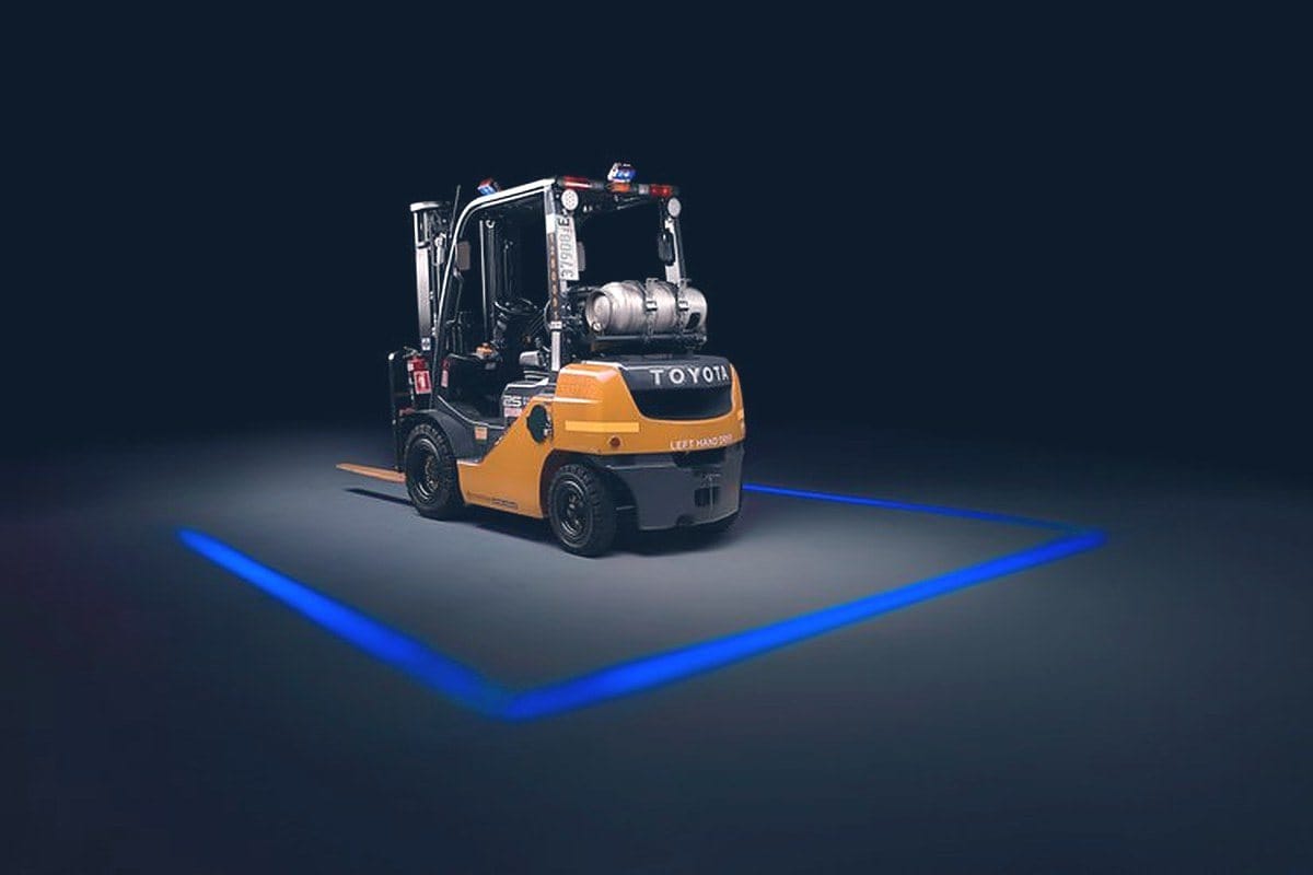 Forklift with a blue LED zone